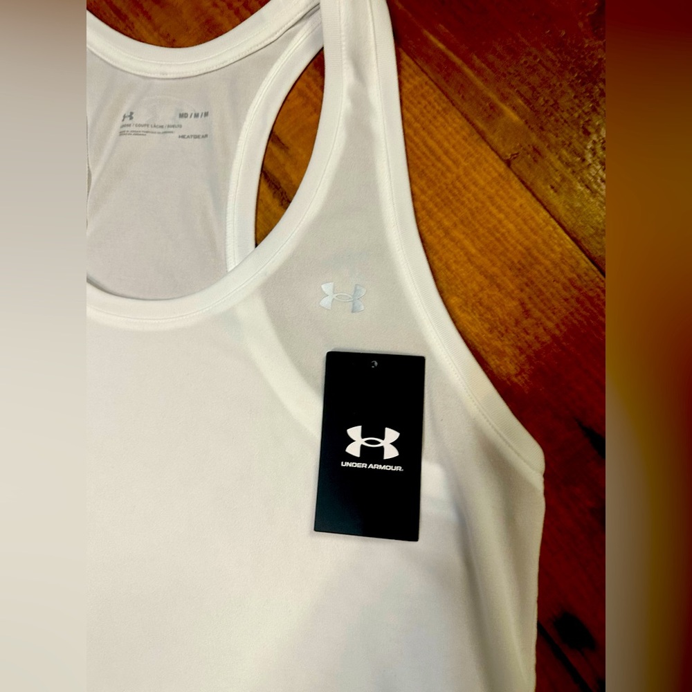 New Under Armour white tank! New, bright white, sweat proof material! Size M. - Picture 2 of 5